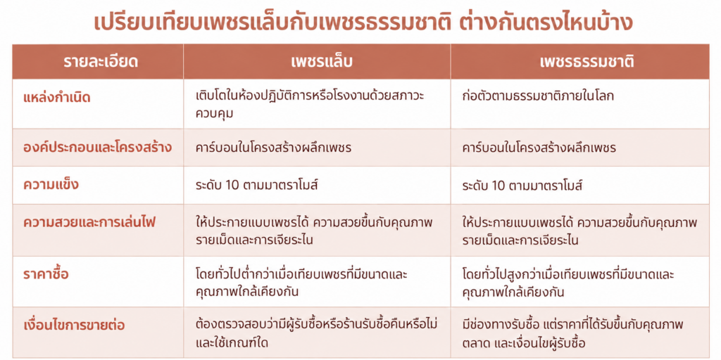 เปรียบเทียบเพชรแล็บกับเพชรธรรมชาติ